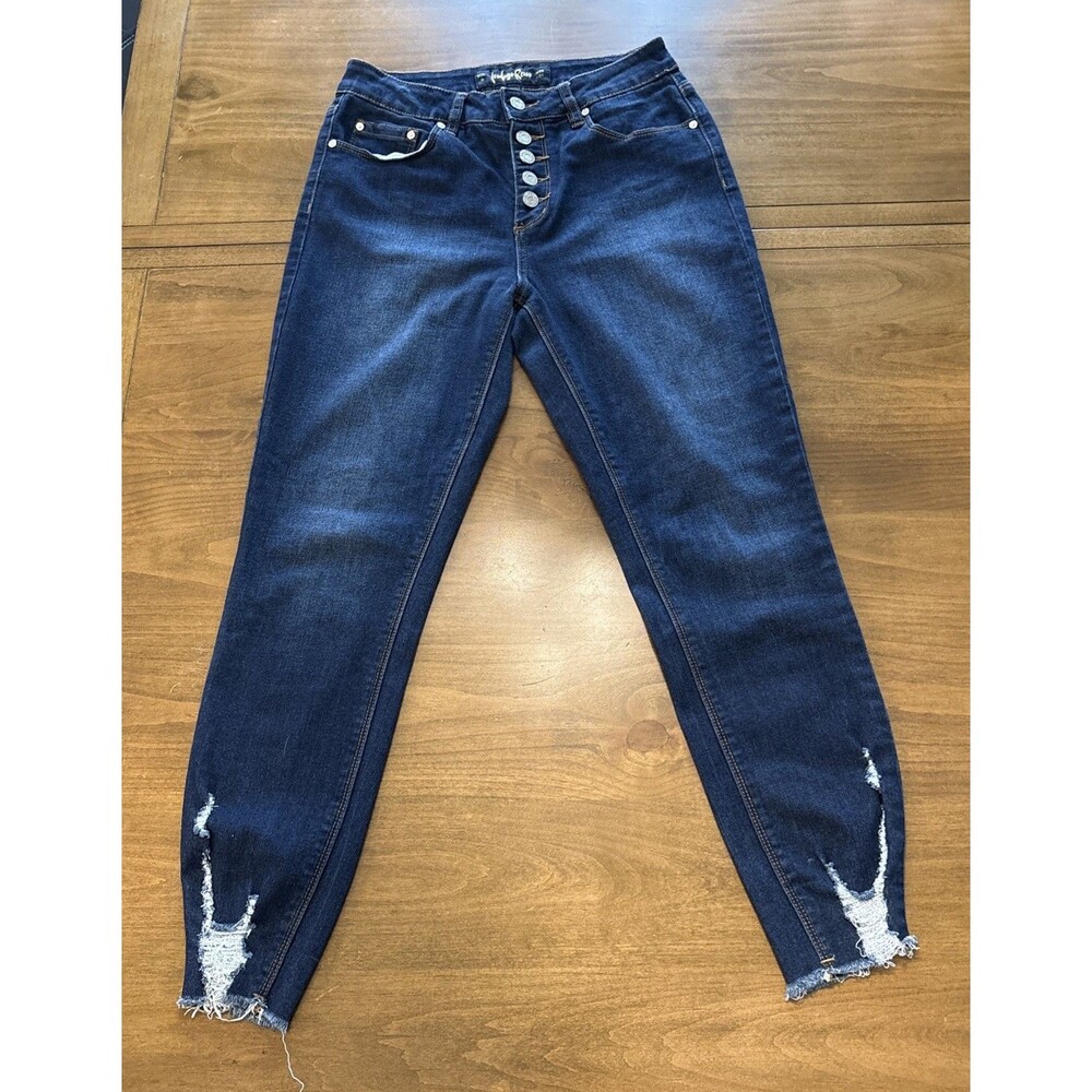 Indigo Rein Jeans Juniors Sz  9 Dark Wash Blue Denim Low Rise Stretch 5 Pockets